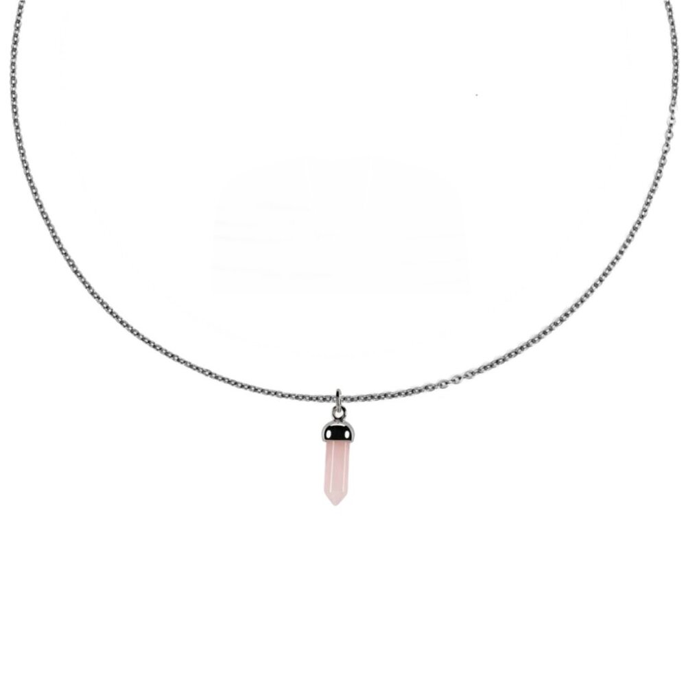 Silver Rose Quartz Point Gemstone Charm Necklace